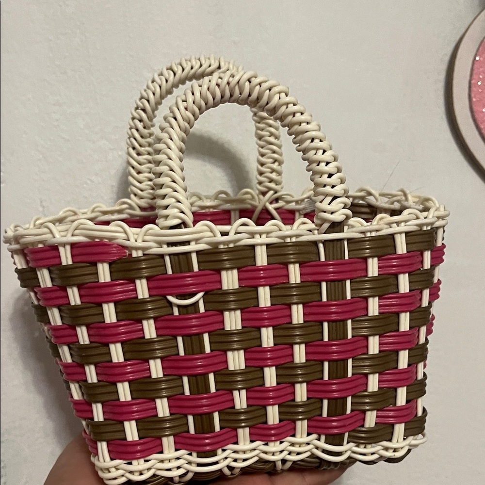 Stylish Pink and Brown Woven Handbag